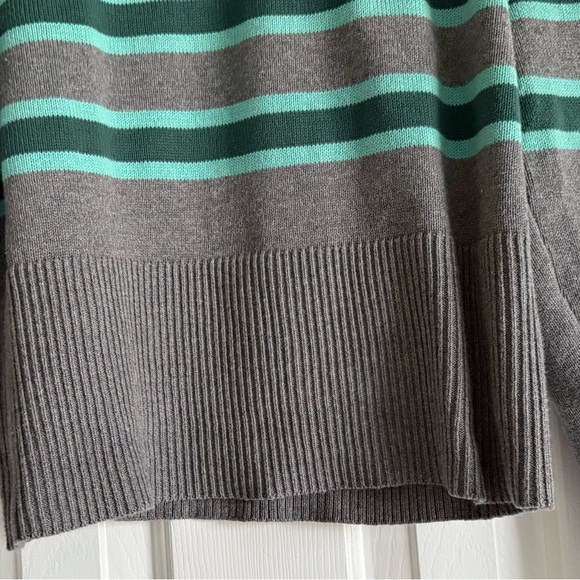 Loft Striped Ribtrim Mock Neck Sweater In Grey Melange Size Medium MSRP $70 - Picture 5 of 8